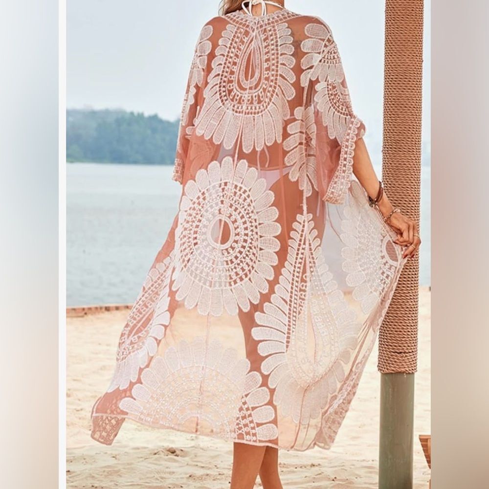 Cupshe Sunflower Lace Swim Cover-Up Dusty Peach - One Size - Picture 7 of 7